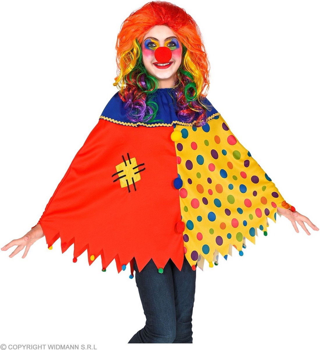 Clown & Nar Kostuum | Grappige Clown Pollie Poncho Kind | One Size | Carnaval kostuum | Verkleedkleding